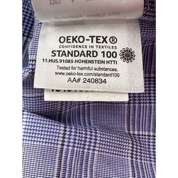 Van Heusen Flex Slim Fit Stretch Dress Shirt Blue Glen Plaid Mens 17.5 32/33 XL - Picture 8 of 10